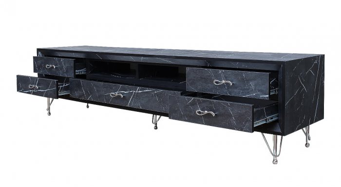 میز تلویزیون روکش طرح سنگ مدل MT-200 DARK MARBLE